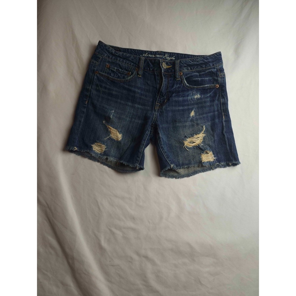 American Eagle Cut Off Shorts Womens 2 Blue Distressed Denim Grunge Festivalwear